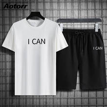 Simple Men's Sportswear Summer Tracksuit T Shirts + Shorts Fashion Sportsuit Male Casual Joggering Running 2 Pieces Set Hip Hop 2024 - buy cheap