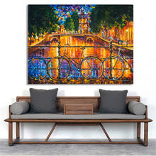 Cuadro de bicicleta de Amsterdam para el salón, decoración del hogar, lienzo de vista nocturna, impresión abstracta, arte de pared, imagen de paisaje muro 2024 - compra barato