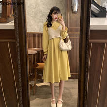 Women Long Sleeve Dress Solid Loose High Waist O-neck Petal Sleeves Soft Simple All-match Sweet Girls Dresses Korean Style Chic 2024 - buy cheap