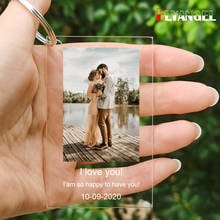 FLYANGEL Customize Couple Photo,Acrylic Keychain,Music Plaque Keyring,Personalized Any Love Words Gift for Valentine Day 2024 - buy cheap