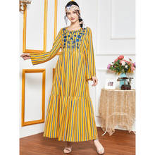 Abaya Дубай платья Хиджаб абайя для женщин Полосатое Платье с принтом американская одежда мусульманская Мода Вышивка ислам одежда 2024 - купить недорого