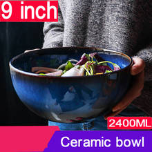 1400/2400ml Super big salad bowl ceramic blue porcelain dropping bowl wholesale tableware deep bowl deep blue big capacity bowl 2024 - buy cheap