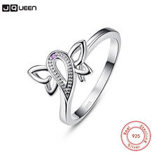 JQUEEN Unique Lovely  Silver Color Ring For Female Hollow Butterfly Violet Zircon Ring Wedding Bands Jewelry Ornament 2024 - buy cheap