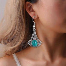 HOCOLE Vintage Turquoises Earrings For Women Ethnic Tibetan Antique Silver Blue Stone Long Drop Dangle Earring Indian Jewelry 2024 - buy cheap