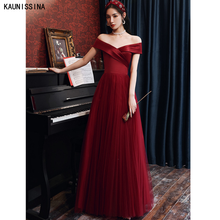 KAUNISSINA Simple A Line Burgundy Evening Party Dress Satin Tulle Off Shoulder Sexy Evening Gowns Long Prom Dresses 2024 - buy cheap