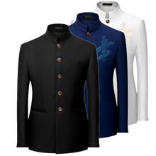 Luxury Brand Mens Embroidery Blazer Fashion Slim Male Retro Jacket Single-Breasted Stand Collar Coat for Men 6 Color Options 6XL 2024 - buy cheap