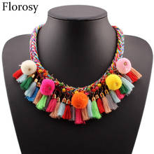 Statement Chunky Tassel Pendant Necklace For Women Colorful Rope Braided Chain Cotton Ball Acrylic Bead Necklace Jewelry 2024 - buy cheap