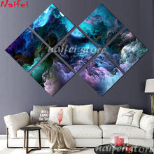 7 pcs conjunto de aquarela paisagem pintura de diamante onda quadrada completa mosaico redondo diamante bordado nuvens abstratas decoração da casa 2024 - compre barato