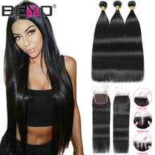 Beyo Indian Straight Hair Bundles With Closure 3 Bundles With Closure Non Remy Human Hair Bundles With Closure Hair Extension 2024 - buy cheap