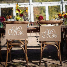 Carteles de silla de boda Mr Mrs, decoración rústica de silla de boda, pancarta de encaje de arpillera, 2 tamaños, 2 unids/set por juego 2024 - compra barato