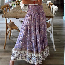 2021 Summer New Women's Printing Skirts Elastic High Waist Long Skirt Floral Pleated A-Line Boho Skirts Chic Mujer Maxi Skirts 2024 - buy cheap