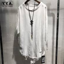 Harajuku Mens Summer Casual Cotton Linen T-shirt O Neck Half Sleeve Tassels Loose Fit Irregular Male Tees Tops Pullover T-shirts 2024 - buy cheap