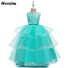 Luxury Mint Green Pearl Tulle Fluffy Long Prom And Evening Dress Girls 6-15 Years Royal Blue Backless Wedding Party Dresses Teen 2024 - buy cheap