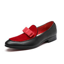 Men Formal Shoes Bowknot Wedding Dress Male Flats Gentlemen Casual Slip on Shoes Black Patent Leather Red Suede Loafers 2024 - buy cheap