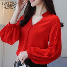 fashion women blouses long sleeve women shirts red chiffon blouse shirt V-neck office work wear womens tops and blouses 0603 60 2024 - buy cheap
