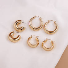 Vintage Brass C Shape Chunky Thick Huggie Earrings For Women Fashion Gold Color Round Hoop Earrings Statement Jewelry 2024 - buy cheap
