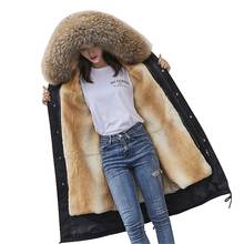 Luxury Winter Coat Parkas Real Raccoon Hoody and Faux Fur Lining Women X-Long Outerwear LF9110 2024 - buy cheap