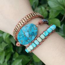 Handmade Natural Stones Turquoises Charm 3 Strands Wrap Bracelets Boho Crystal Hematite Bead Mix Women Leather Bracelet 2024 - buy cheap