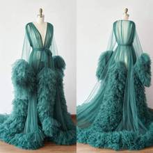 Long Emerald Green Evening Dress 2021 Long Sleeve Ruffles Tulle African Pregnant Women Cape Maternity Formal Evening Gowns 2024 - buy cheap