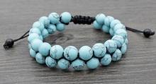 Cuerda yf2 de dos filas para Yoga, pulsera de cuentas de piedra de lava volcánica negra, color rojo, blanco, azul turquesa, 8mm 2024 - compra barato