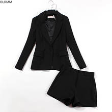 Terno feminino social casual, conjunto coreano manga comprida blazer preto fashion shorts mulher 2021 2024 - compre barato