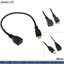 Micro USB Mini usb-адаптер для 2,0 5Pin для мужчин и женщин M F разъем адаптера Расширение Длинные Подключите кабель переменного тока 30 см 2024 - купить недорого