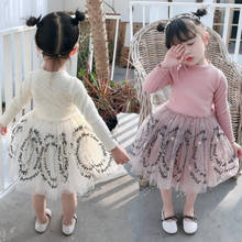 DFXD Children Birthday Party Dress 2020 Spring Long Sleeve Letter Yarn Ball Gown Tutu Dress 1-7Yrs Vestidos Girls Princess Dress 2024 - buy cheap