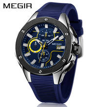 MEGIR-reloj analógico con correa de silicona para hombre, nuevo accesorio de pulsera de cuarzo resistente al agua con cronógrafo, complemento masculino deportivo de marca de lujo con diseño militar, disponible en color azul, 2053G 2024 - compra barato