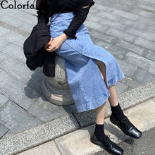 Женская джинсовая юбка Colorfaith, винтажная длинная юбка-карандаш с высокой талией и разрезом, SK8059, весна-лето 2021 2024 - купить недорого