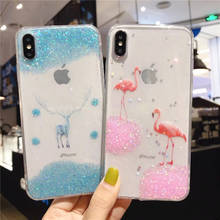 Jamular capa de celular com glitter flamingo, para iphone xs max xr x 7 8 6 6s plus, desenhos animados, tpu, macia, tampa traseira 2024 - compre barato