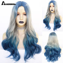 Anogol-Peluca de cabello sintético largo con degradado, cabellera artificial ondulado Natural, color azul con gris, para uso diario 2024 - compra barato