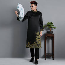 Vestido bordado de dragão retrô, roupão étnico chinês tradicional para homens, roupas elegantes para vestido oriental 2024 - compre barato