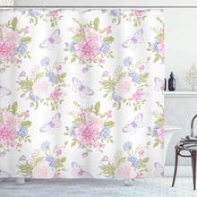 Shabby Chic Shower Curtain by Flowers Floral Design with Buds and Butterflies Ivy Swirl Art Fabric Bathroom Decor Set with Hooks 2024 - buy cheap