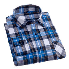 Aoliwen marca masculina oxford pano anti enrugamento xadrez clássico camisas de manga longa para homem 100% algodão confortável casual magro camisas 2024 - compre barato