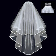 Velo de novia con borde de cinta de dos capas, accesorios de boda, blanco, marfil, con peine, novedad de 2021 2024 - compra barato