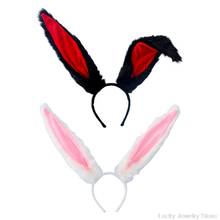 Female Girls Lolita Cosplay Headband Fluffy Plush Sweet Long Rabbit Bunny Ears Bandana Hair Hoop Cartoon Anime Headpiece F25 21 2024 - buy cheap