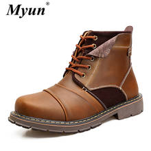Mens Plush Warm Ankle Snow Boots Genuine Cow Leather Boots Handmade Male Shoes Autumn Winter Martin Boots Motorcycle Boots 2024 - buy cheap