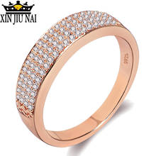 Anel de casamento feminino luxuoso com cristais austríacos em 2 cores, anel de strass feminino 925, joias de prata para mulheres 2024 - compre barato