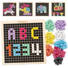 Coogam brinquedos de madeira, blocos padrão com 370 peças em 8 cores, pixel de jogo de tabuleiro, haste montessori, presente para criança 2024 - compre barato