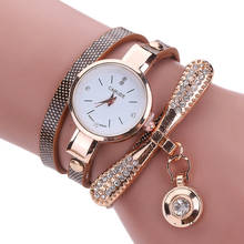 Relógio feminino pulseira de couro, relógio de pulso feminino analógico quartz com strass 2024 - compre barato