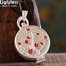 Collares de flores rojas Uglyless SIN Cadena, caja de apertura de murciélago de plata 925, colgantes, carpeta de fotos, Mantra de 6 palabras, joyería budista 2024 - compra barato