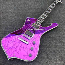 Guitarra elétrica de 6 cordas, de alta qualidade, guitarra em forma de, espelho roxo, tinta preta, incrustação de abalone, ponte fixa, incluindo shippin 2024 - compre barato
