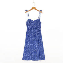 Vestido de verão feminino casual flor estampado fino-ajuste suspender vestido vestidos 2024 - compre barato