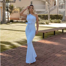 Simple Mint Blue Mermaid Long Bridesmaid Dresses one Shoulder Elastic Satin Plus Size Maid Of Honor Wedding Party Dress Cheap 2024 - buy cheap