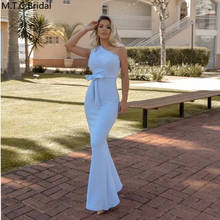 Vestido sereia longo de hortelã azul, vestido para dama de honra, um ombro, elástico, cetim, plus size, vestido para casamento, festa 2024 - compre barato