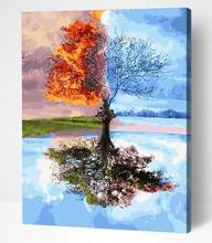 Pintura al óleo por números, lienzo de dibujo de paisaje de árbol, decoración del hogar pintada a mano, DIY 2024 - compra barato