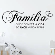 Calcomanías de palabras en portugués "familia donde la vida empieza y el amor nunca termina", pegatinas de pared con letras de vinilo para decoración del hogar LC1529 2024 - compra barato