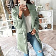 2020 Winter Warm Teddy Coat Women Faux Fur Jacket Shaggy Notched Collar Pocket Long Sleeve Fleece Outerwear Fur Fake Coat Female 2024 - buy cheap