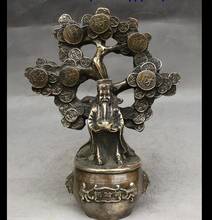 zhmui8800626329<<+12 Old China FengShui Bronze Auspicious Wealth God YuanBao Money Tree Jar Statue 2024 - buy cheap
