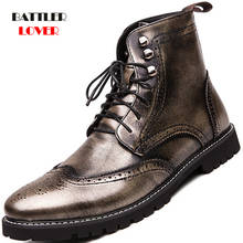 Mens Leather Ankle Boots 2021 Lace Up Red Mixed Color Low Heel Motor Biker Footwear for Male Basic Punk Botas Big Size 38-48 2024 - compre barato